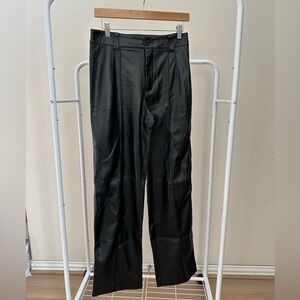 Zara Pleated Faux Leather Black Trousers